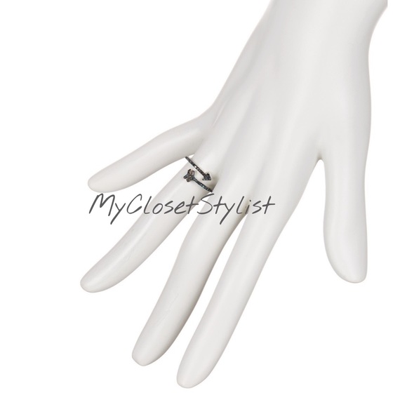 Pave Black Diamond Bypass Sterling Silver Ring 6 - Picture 2 of 2